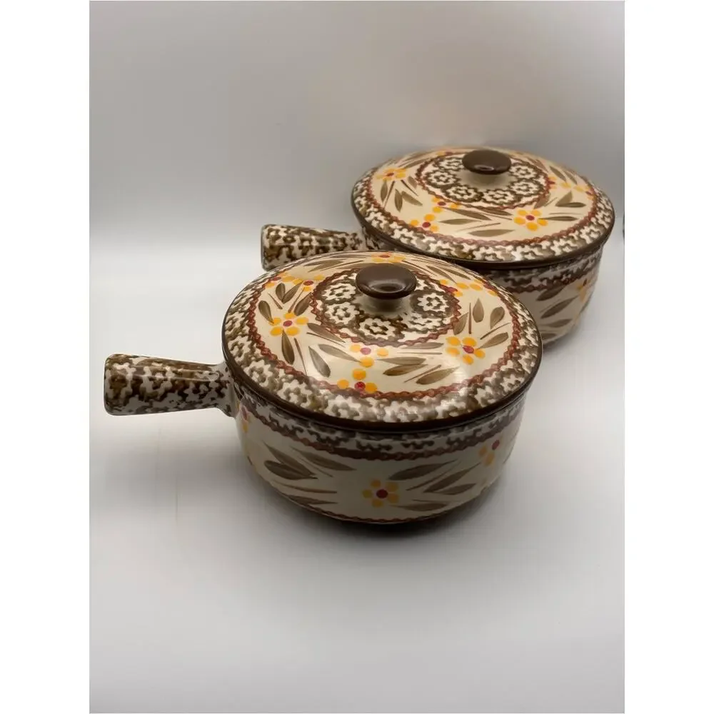 Set of 4 Temptations Ovenware Square Ramekins & Soup Crocks Old World Brown